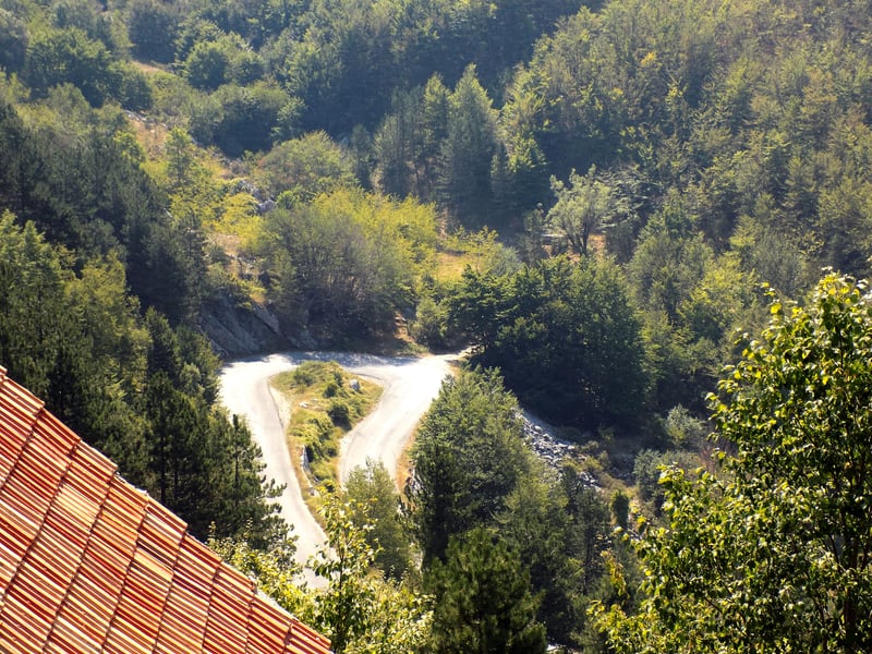 A hairpin bend on the R-1 mountain road between Kotor and Njeguši in Montenegro